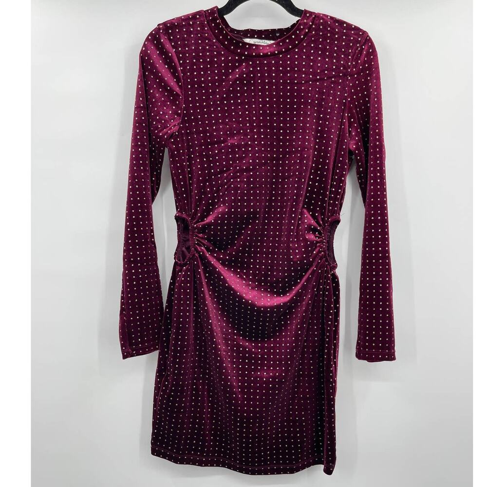 Speechless Juniors Burgundy Crushed Velvet Dress Gold Tone Glittery Large NEW